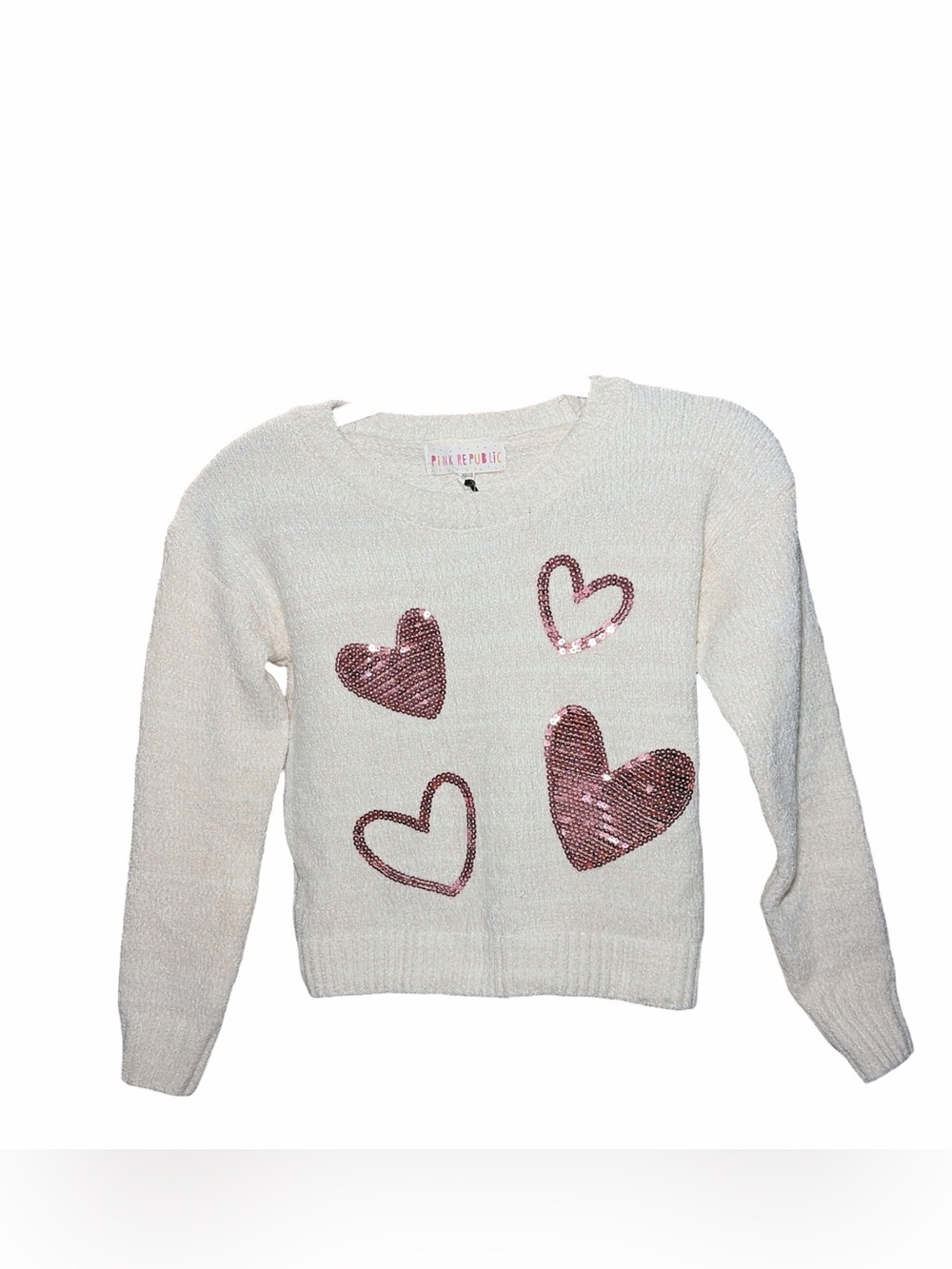 NWT Girl’s Size 10/12 Pink Republic Cream Sweater with Pink Sequin Hearts